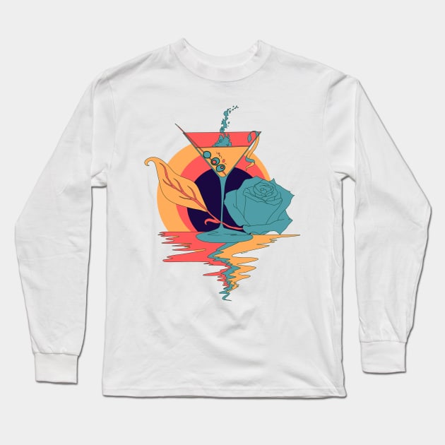 Retro Triad Martini and Rose Long Sleeve T-Shirt by kenallouis